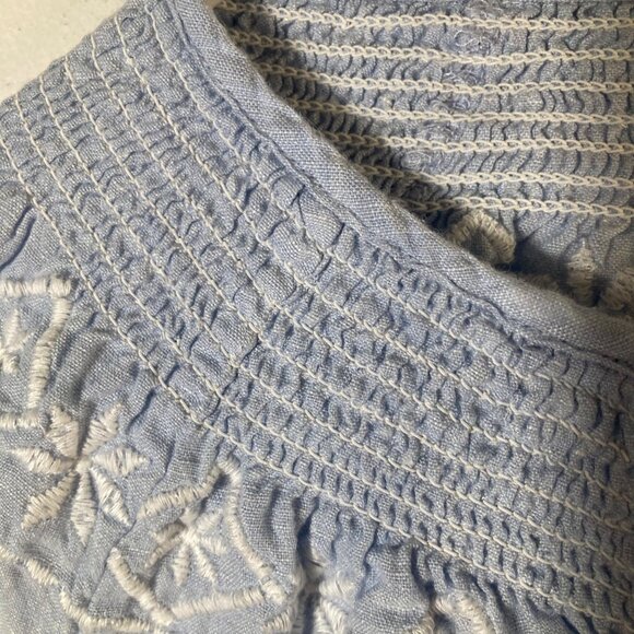 Womens Joie Boho Embroidered Linen Tunic Light Blue XS V Tie Neck Long Sleeve - Picture 6 of 10